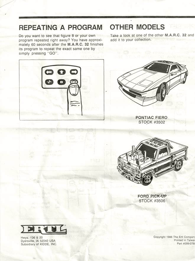 MARC 32 Camaro - Ertl (1986) INSTRUCTIONS